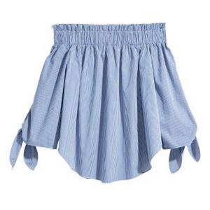 HM Blue Off the Shoulders Top 4 Western Gingham Tie Knot Sleeves Smock Upper